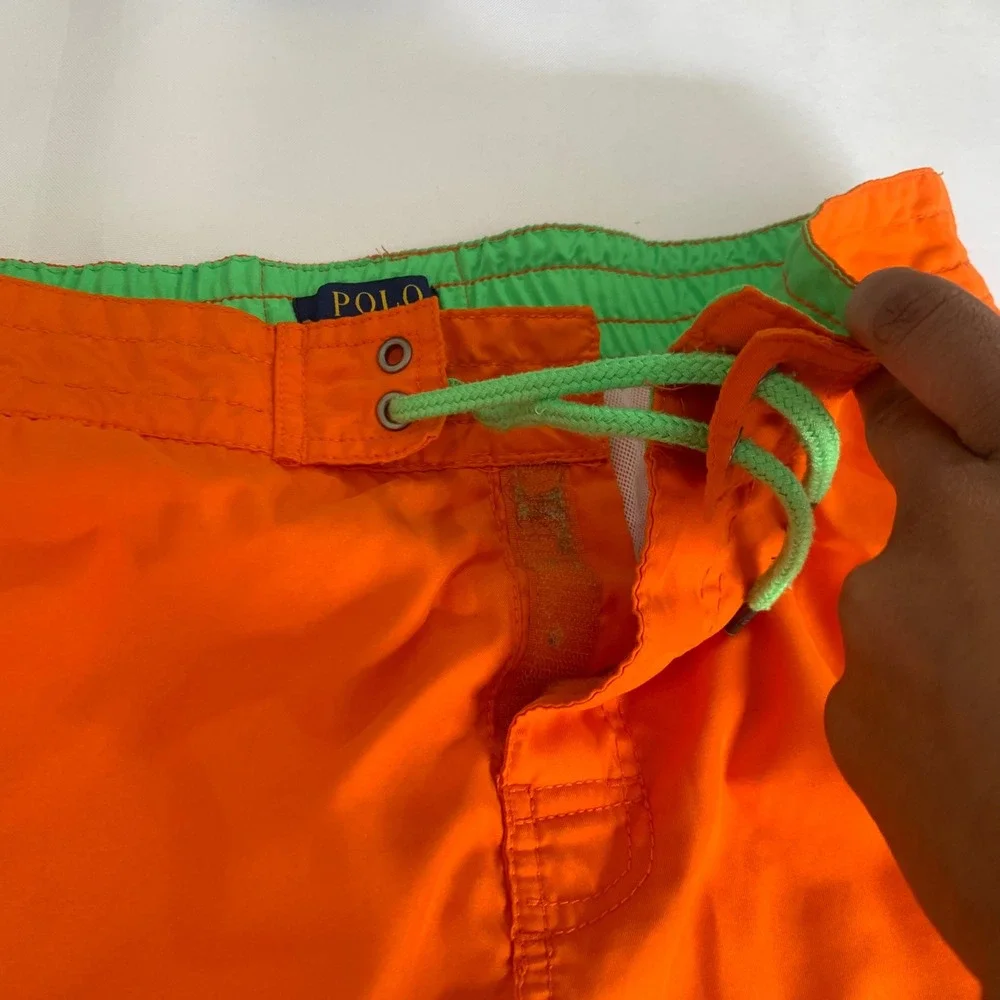 Polo Ralph Lauren Swim Trunks Boys XL 18-20 Orange Green‎ Big Pony Logo Lined